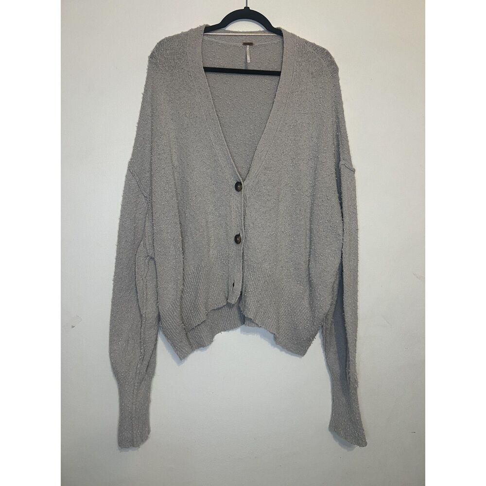Free People Found My Friend Cardigan Sweater Grey Long Sleeve Boxy Oversized L